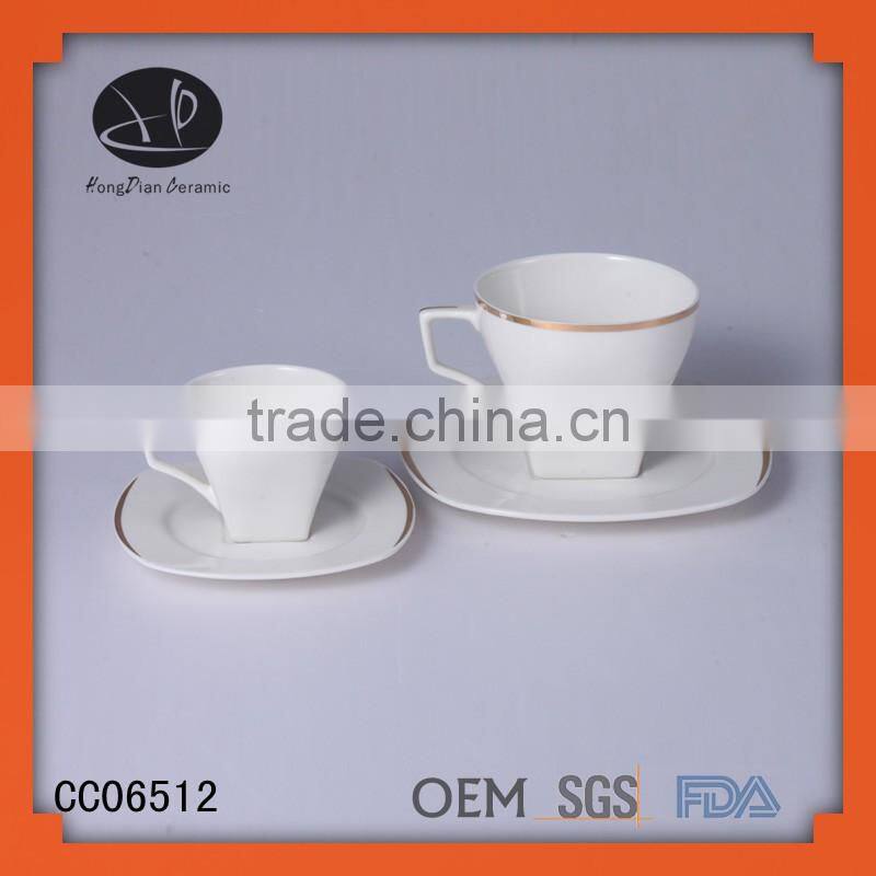 espresso cup ceramic,gold rim ceramic square cup and saucer