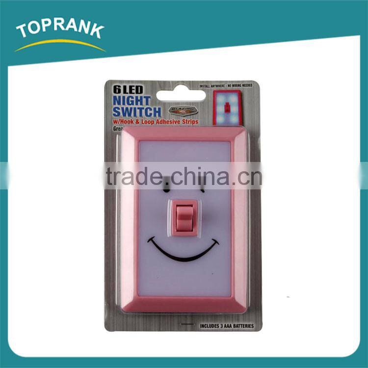 New design decoration kids room smile wireless 6 led switch night light with hook & loop adhesive strips