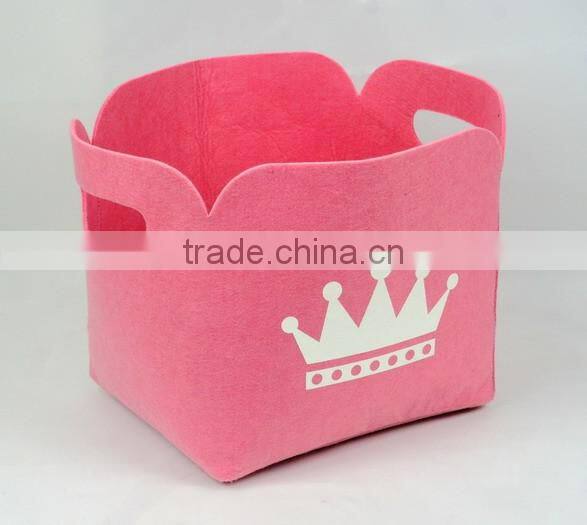 Household Pink Felt Durable Toys Storage Basket (Small)