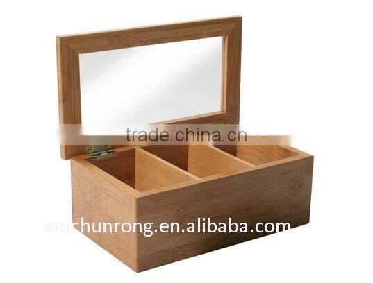 Natural Living Bamboo 3 Compartment Tea Box with Clear Lid