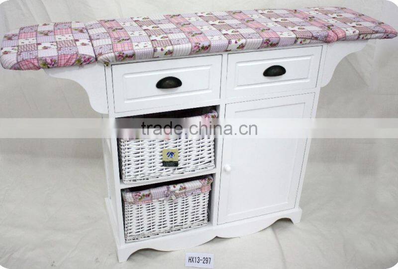 living room furniture folding ironing board with wicker basket