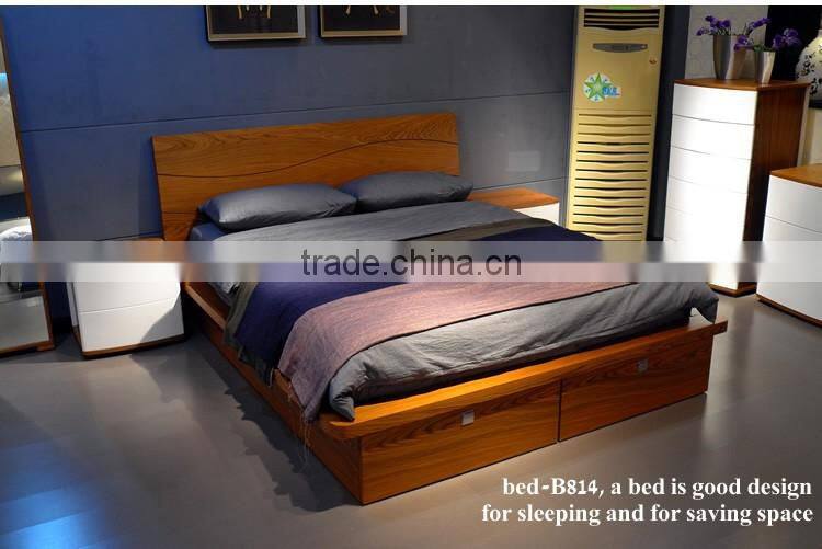 Contemporary Wooden Double Bed Frame Designs With Storage B-814