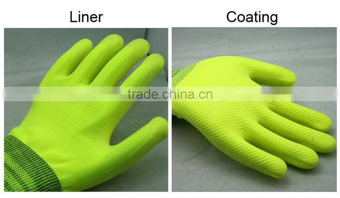 NMSAFETY 13 gauge micro foam latex glove hiviz yellow soft workman safe latex gloves