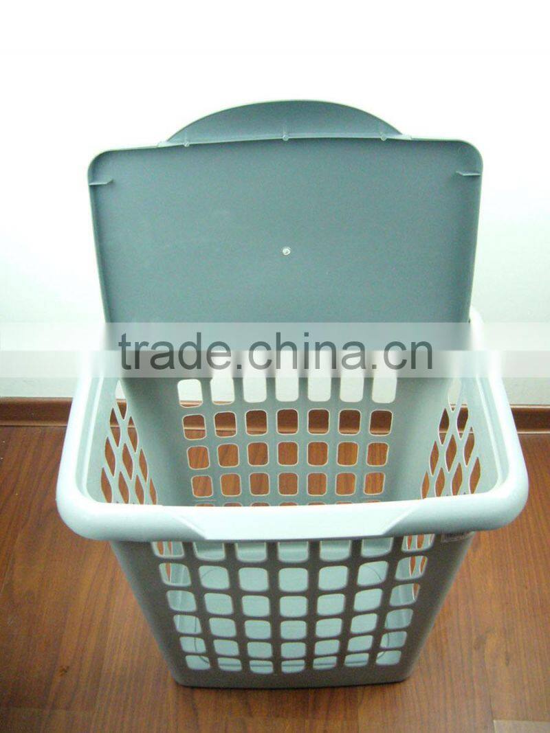 Plastic lided laundry hamper basket