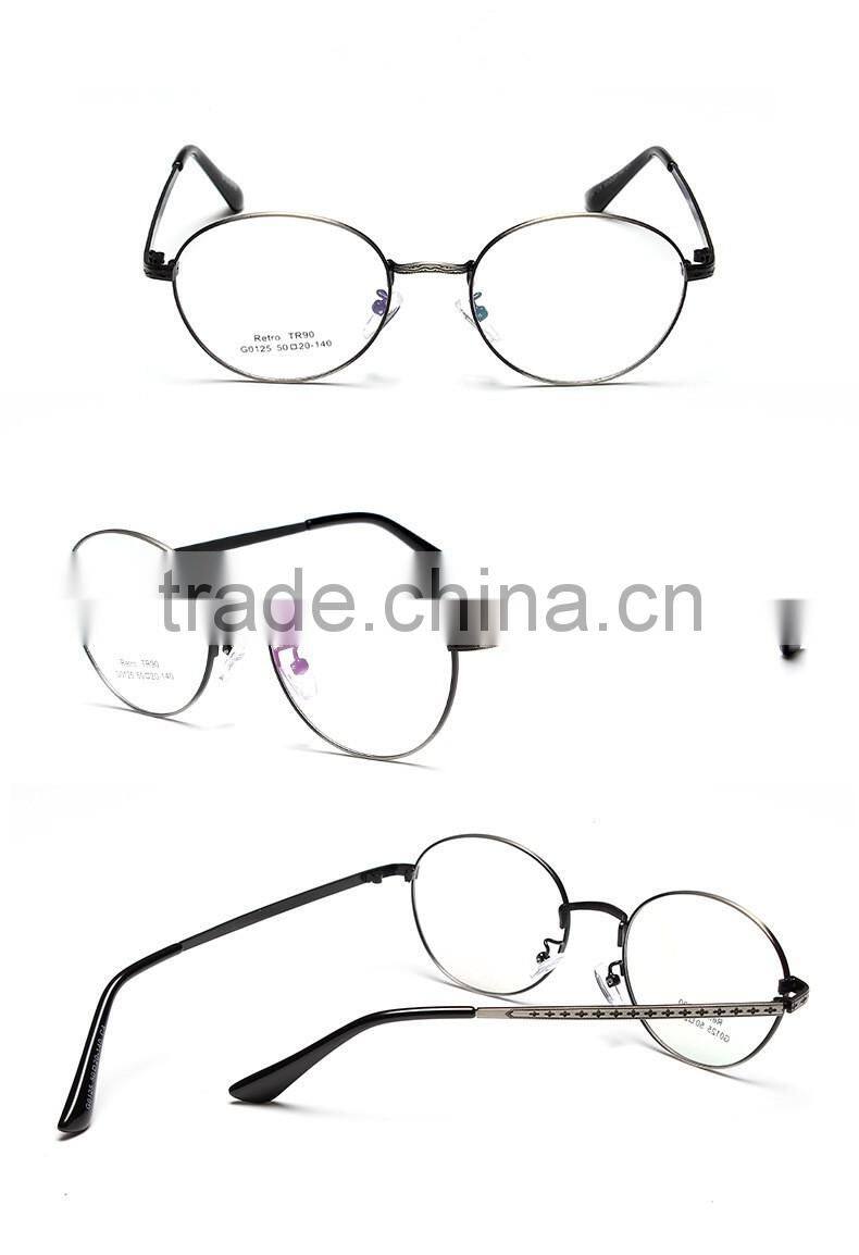 New 2016 vintage metal frame flat lens Korean glass frame for men and women can match myopia