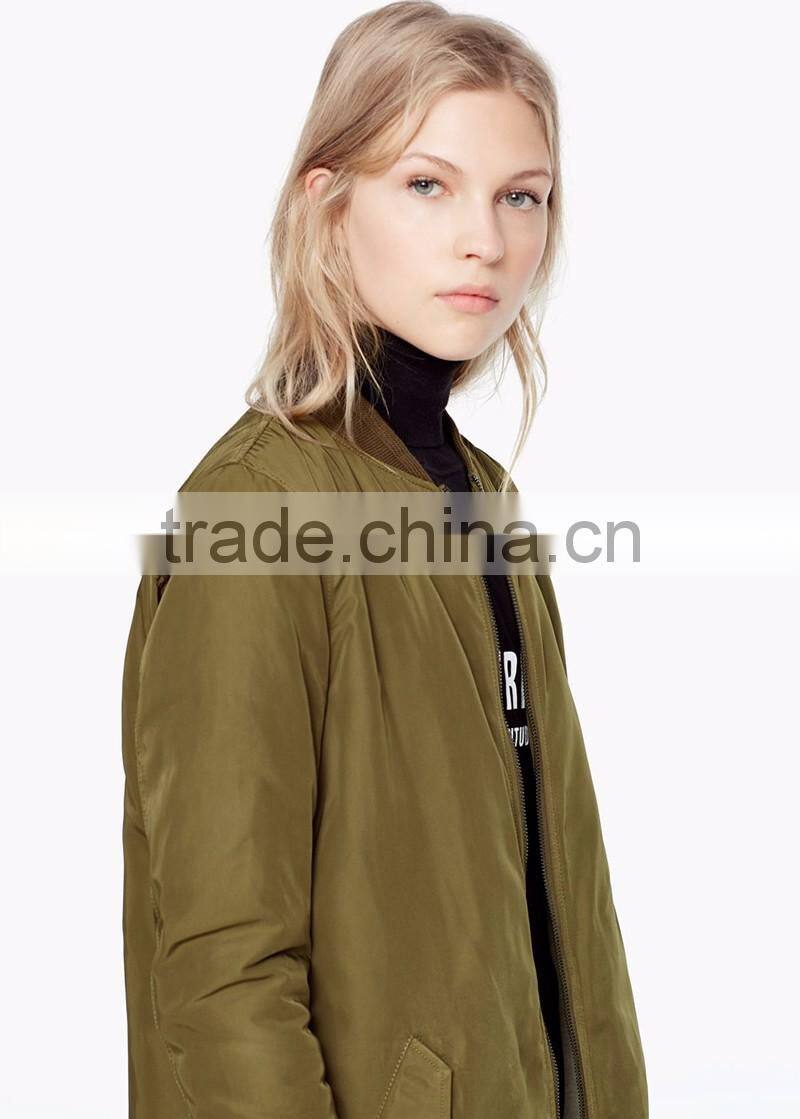 wholesale plain quilted long bomber jackets women