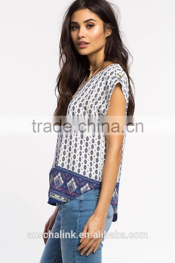 100% polyester rounded hem girls full print t shirt