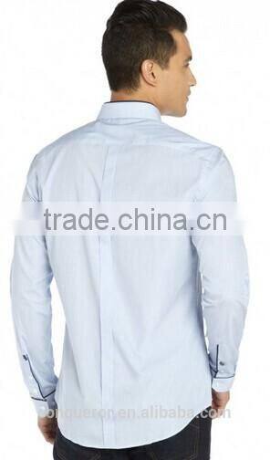 Blue Hairline Striped Cotton Woven Button Front Shirt (201411112)