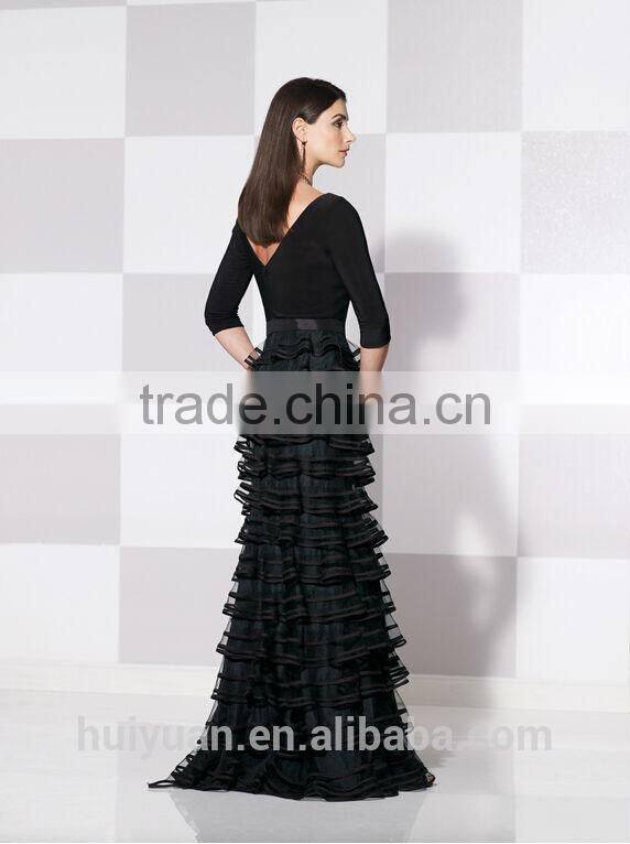 2014 fashion woman long sleeve organza patterns evening dress