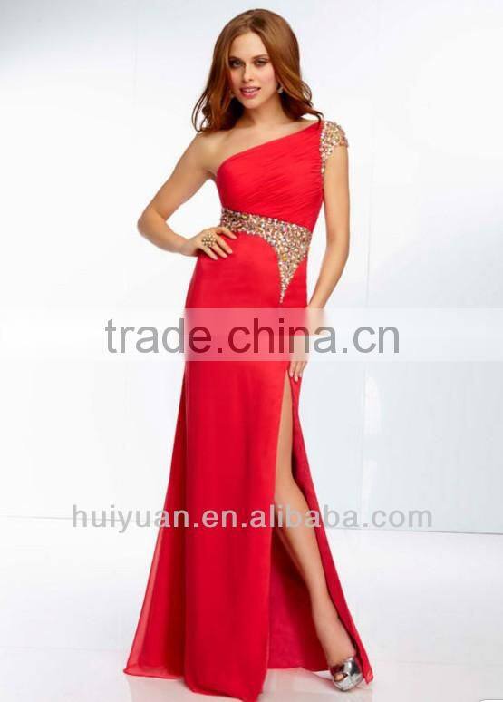 A-line One-shoulder Side Split Cap Sleeve Prom Dresses 2012
