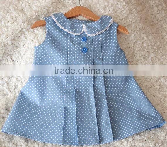 Top fashion lovely polka dot lace trim collar smocked western style 1-6 years old little girl princess dresses