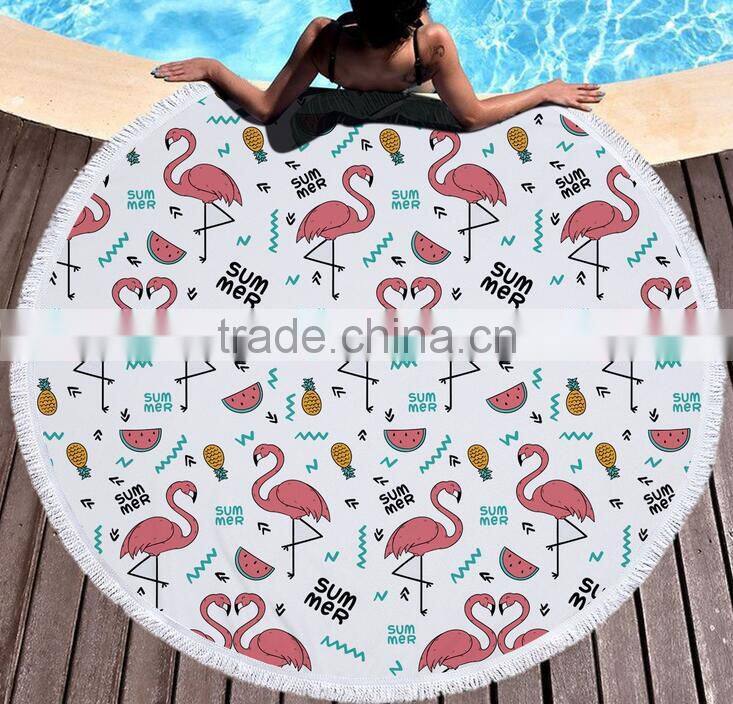 Factory direct sell flamingo round beach towel superfine fiber and tassel 150CM