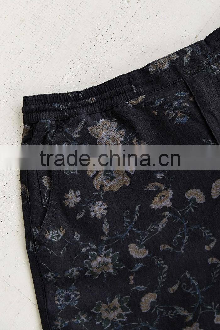 Modern linen full flowers printed mens shorts