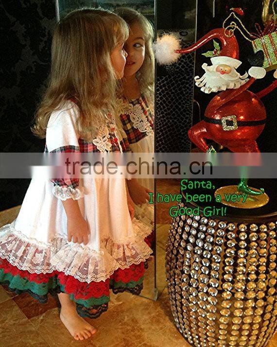 Girls Classic Long Sleeved Plaid Vintage Lace Embellished Nightgown Baby Christmas Sleepwear
