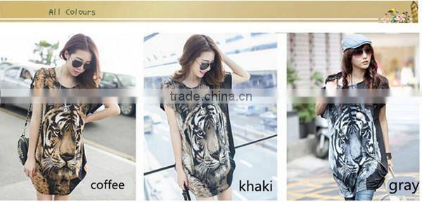 Summer Korean style plus size loose round neck short sleeve casual tiger printing 3D t shirt wholesale