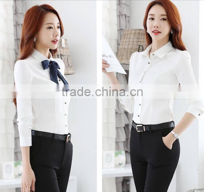 2016 new style women fashion long sleeve blue shirt ladies Office Formal white shirt