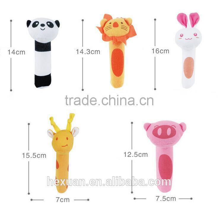 Soft Baby Kid Toy Ring Bell BB Baby Plush Rattle Squeaker Early Educational Doll Rod 0M+ Cute Cartoon Animal Musical Plush Toy
