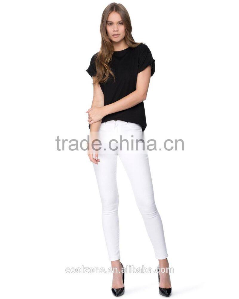 Wholesale crew neck rolled cuffs cotton t shirt women t shirts