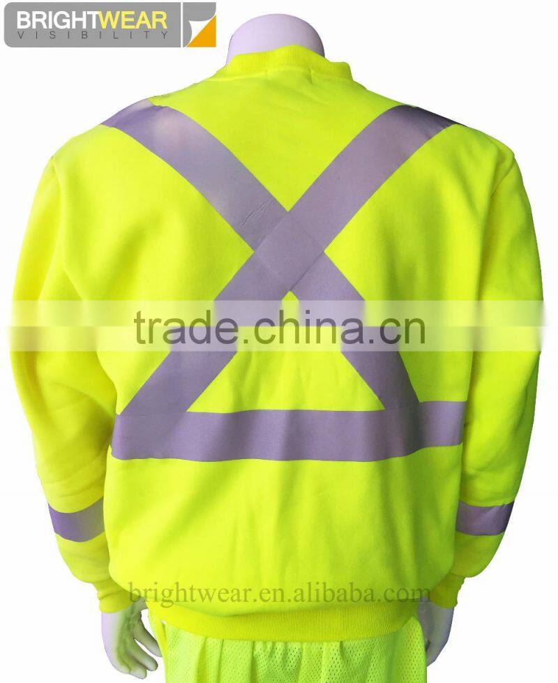 80% polyester 20% cotton fleece hi vis safety sweatshirt with heat-applied reflective tape meet CSA Z96 requirement