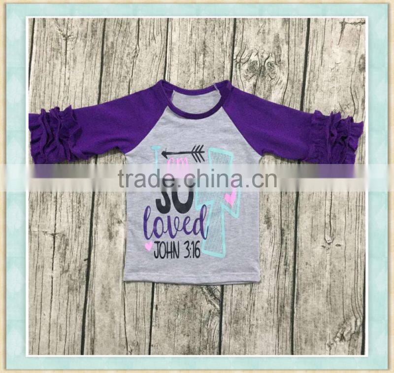 wholesale children's boutique cloth Easter girls ruffle raglan shirt children wear printed t shirts tiny custom shirt