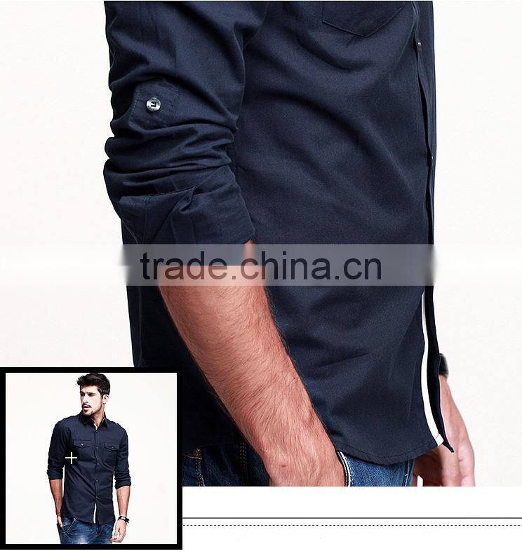 mens slim fit cotton casual shirt with customer logo made in Guangzhou factory directly