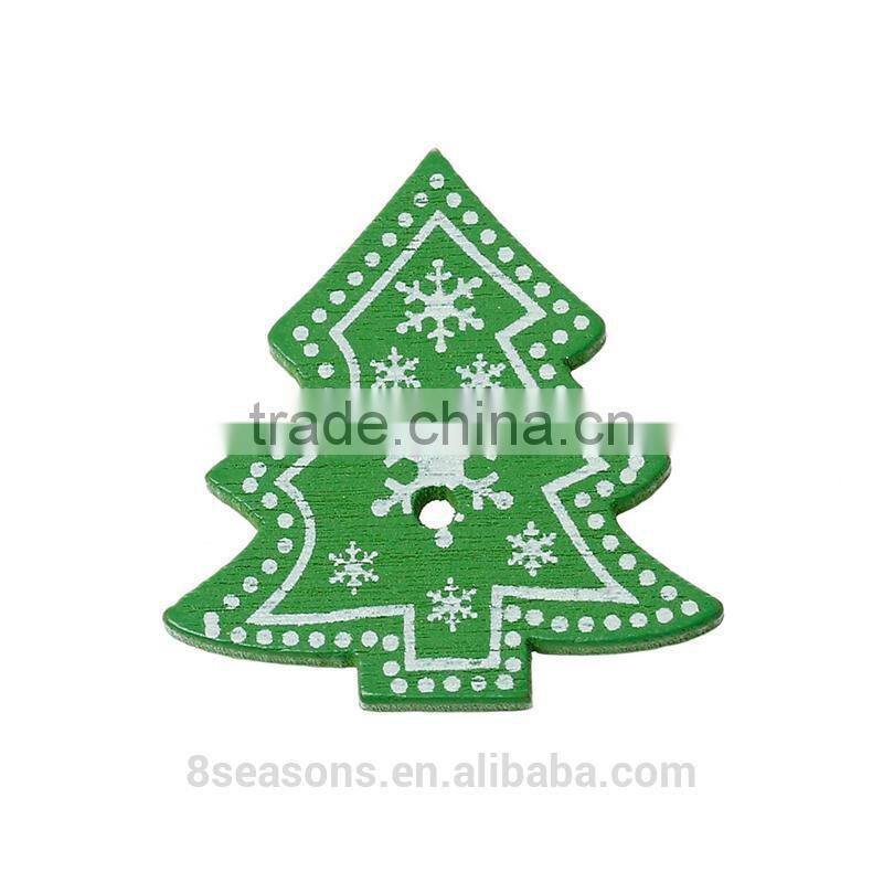 Handmade 3.2cmx3cm Snowflake Christmas tree Two Holes Wood Button for Decorating