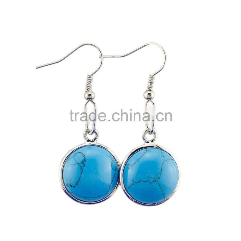 Turquoise Gold Dust Crystal Amethyst Natural Stone Round Drop Earrings