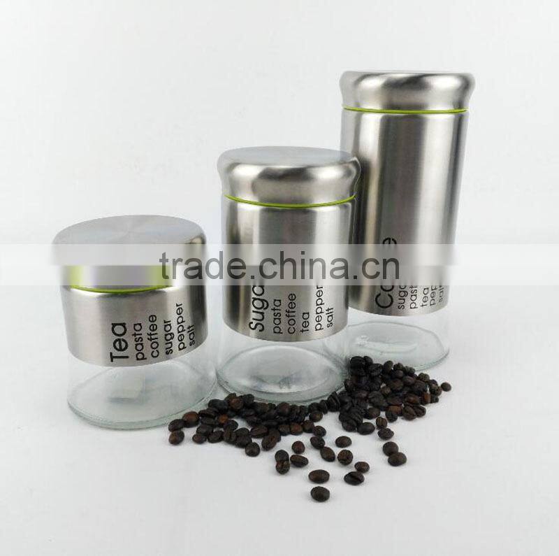 High quality stainless steel spice sugar salt pepper coffee storage bottle glass food storage jar