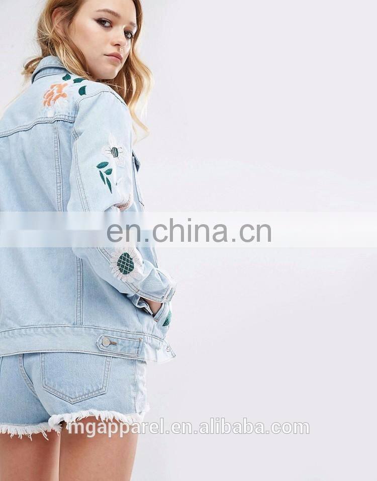 Fashion denim jacket women embroidered jacket jean jacket wholesale