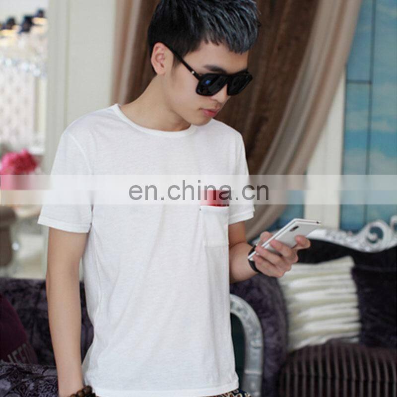 Peijiaxin Latest Design Casual Style O-neck White Plain Cheap Men Fancy Pocket T shirt