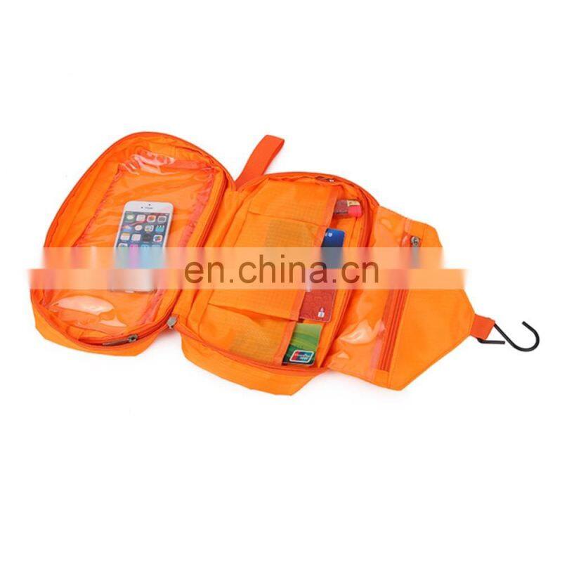 Travel Company Customized Orange Promotional Nylon Hanging Toiletry Bag