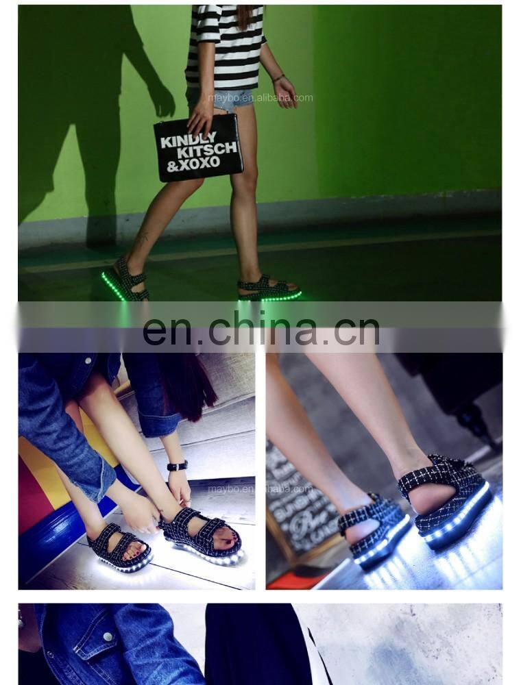 New design 7colors light shoes Comfort Low Platform Womens Summer Plaid USB Charge Led Luminous sandals Ladies LED shoes