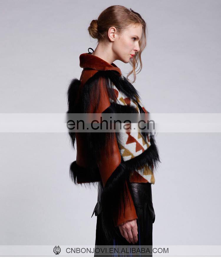 Wild Style Multicolored Goat Fur Coat Checked Merino Sheep Fur Jacket With Goat Fur Tassel Winter Women's Fashion Overcoat