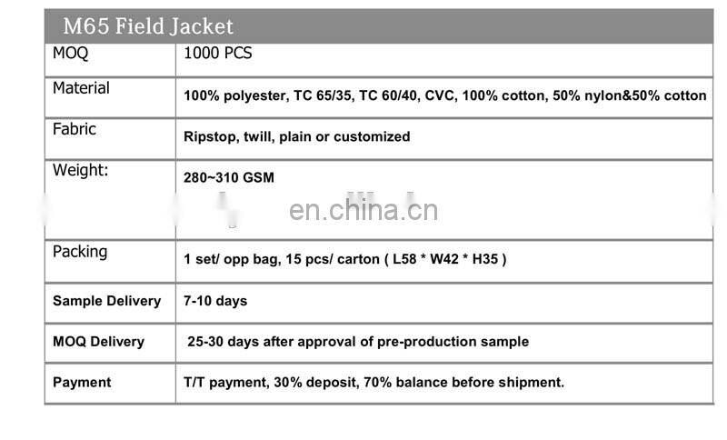 M65 field Parkas Army Green Jacket with Zip & Button Closure