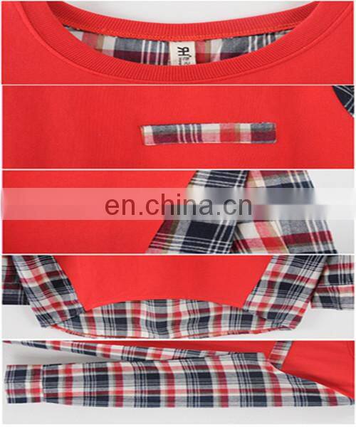 Lady's Woven Yarn Dye Check Shirt,Woven/Knit joint, irregular hem
