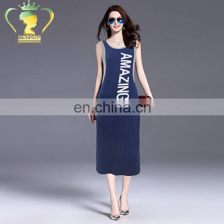 Hot sale design O-neck letter printed cotton sleeveless dress