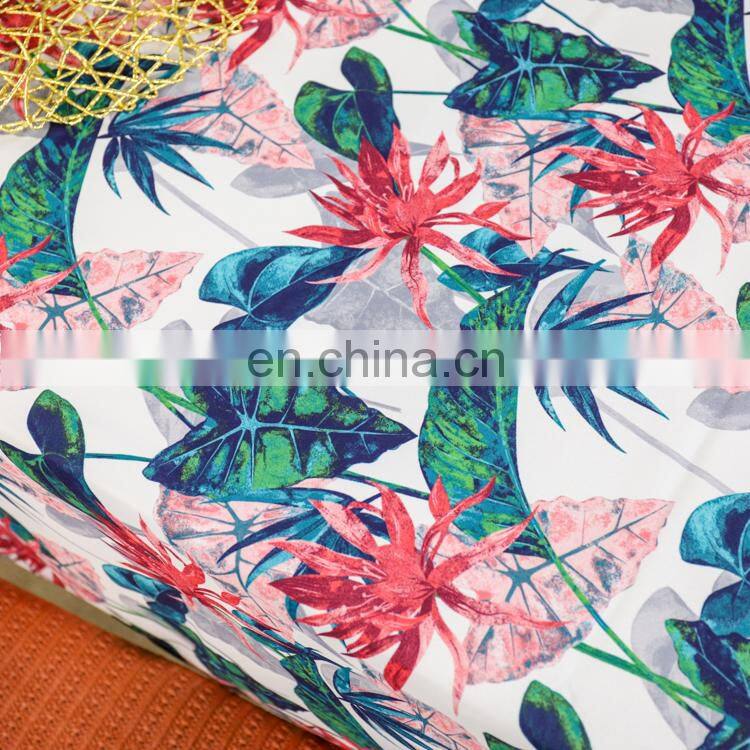 Bright color high quality linen cotton digital printing green leaf dining tablecloth table cloth with decorative