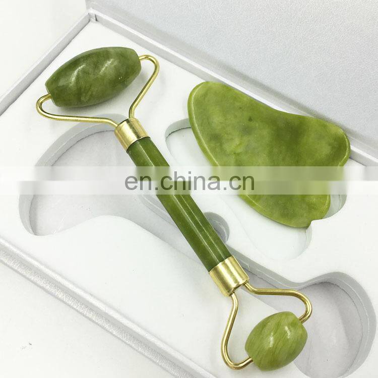 Factory wholesale jade face roller guasha tool massage roller set for face with box