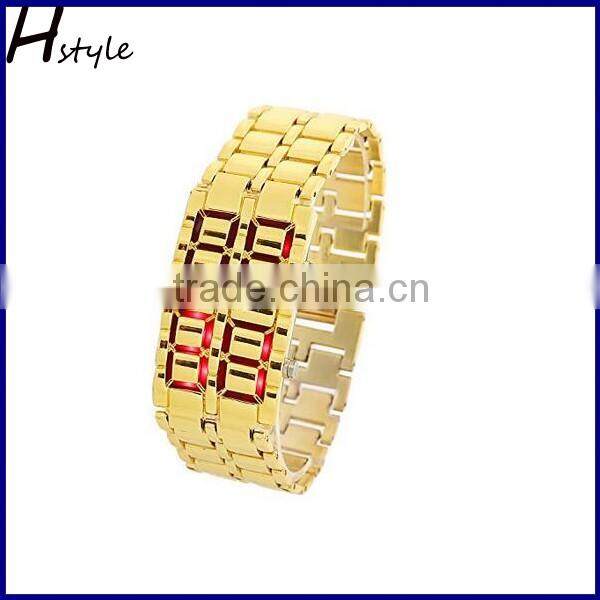 Men's Lava Black Stainless Steel Bracelet Watch Black and Red LED Digital Watch WP002