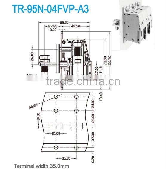 Pitch 35.00mm 600V 230A High Current Through Panel Terminal Block