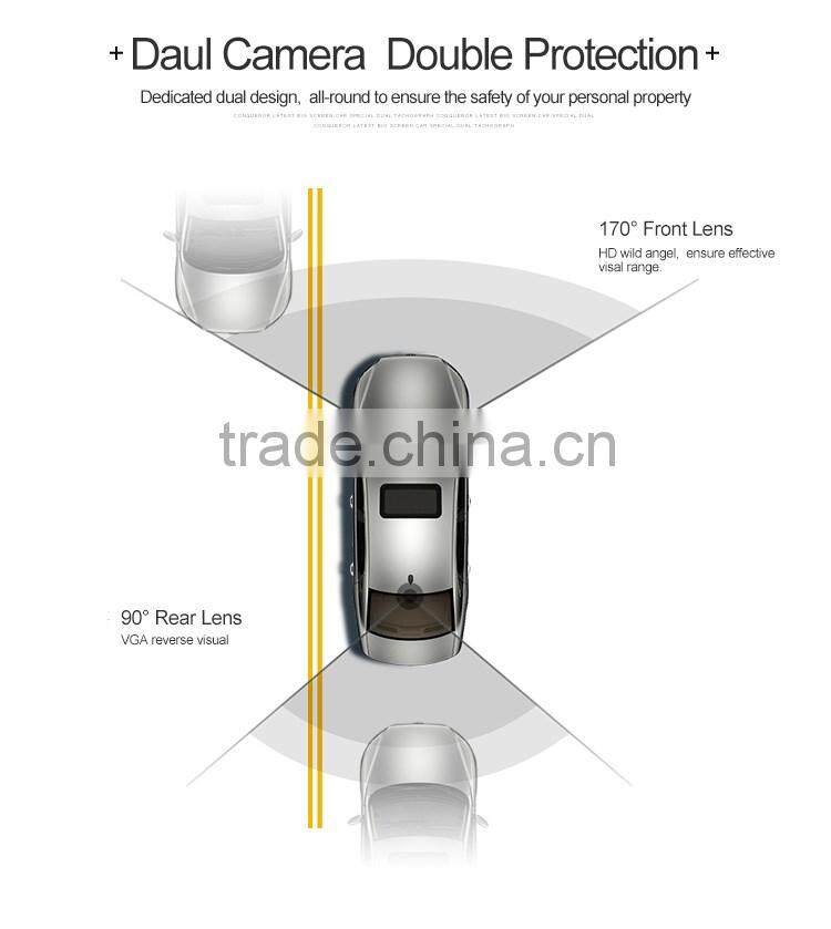 2016 hottest Full 1080P HD 5.0 inch dual rearview mirror dual dash camera 2 in 1 with G-sensor