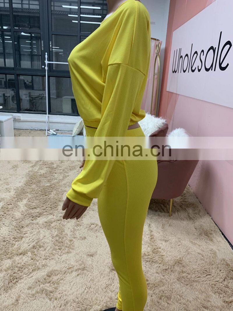 Customized Long Sleeve Clothes Ladies Fitness Sportswear Spring Autumn Winter Fashion Clothing Two Pieces 2 Piece Jogging Pants