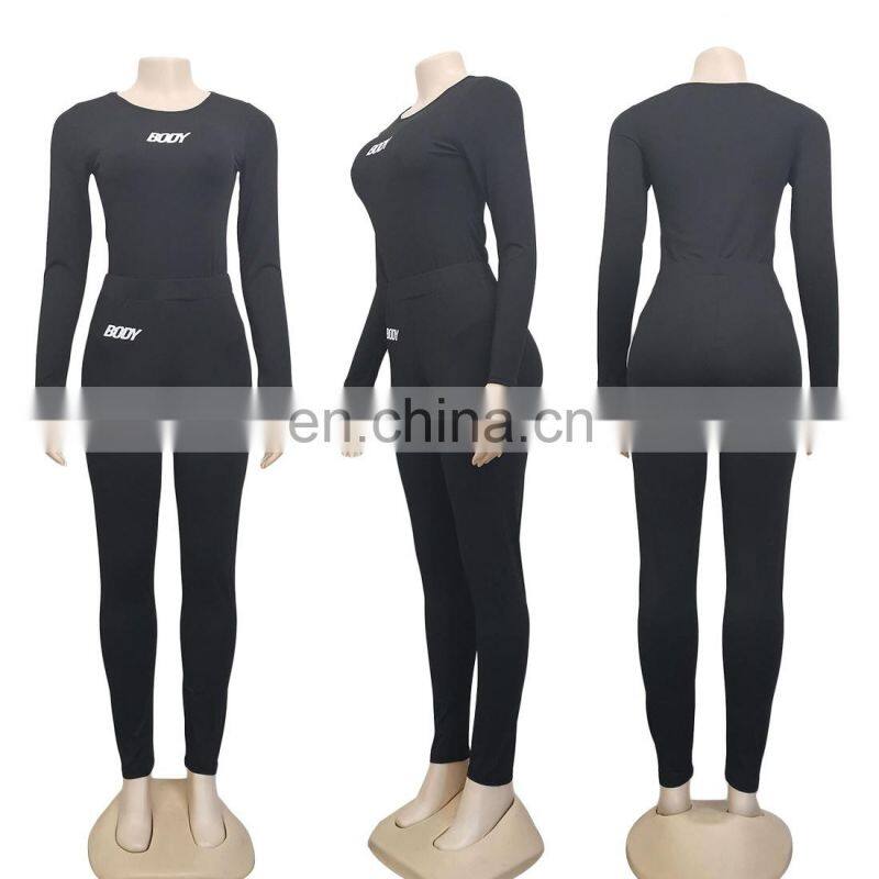 2021 Custom Logo Bodysuits Set And Legging Fall Women Clothes Sexy Long Sleeve Bodycon Body Bodysuits For Women