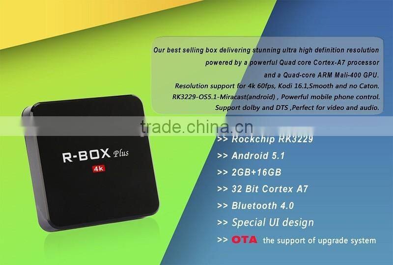 Android5.1 Bluetooth4.0 TV Set Top Box HD 4K Video Support Free Kodi16.1 2G 16G R-Box Plus Android TV Box Mini PC