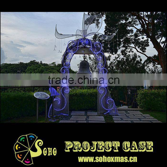 Christmas outdoor LED light arches with bowknot and bell decoration