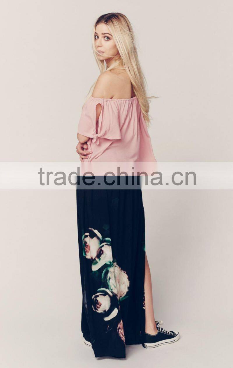 Ladies Lightweight 100% Rayon Off Shoulder Pink Tops