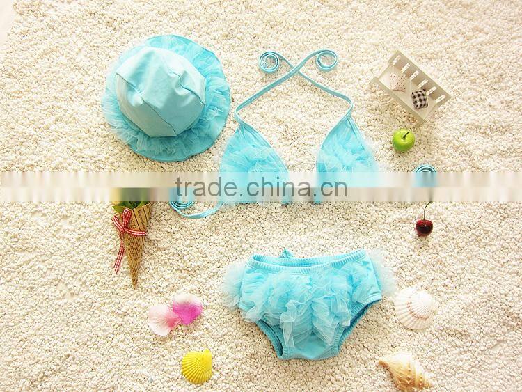 2015 Hot Sale Kids Bikini With Hat Soft Wear Children Swimwear For Girls Kids Swimwear