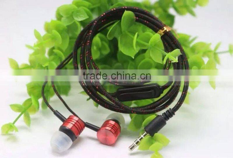 Cheap 1M Gold Red Green Silver Headphone Headset Braided Earphone with Mic For Mobile Phone
