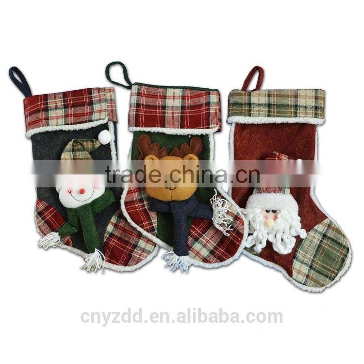 Cheap Christmas Sock Bag /Soft Christmas Sock Docorated by Snowman and Santa Claus