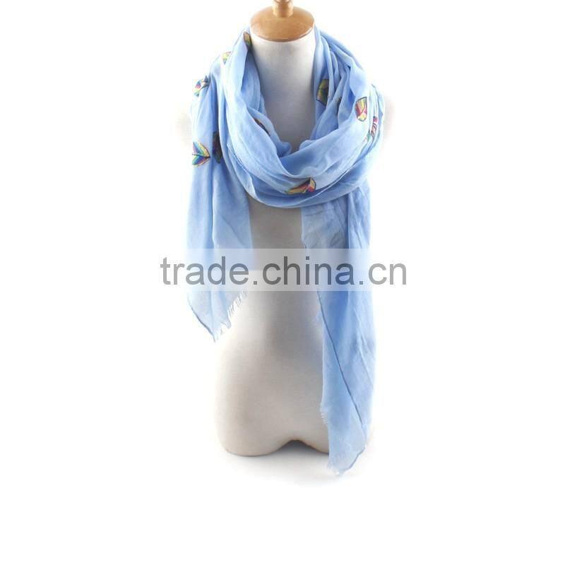 2016 Spring Newest Colorful Leaf Hand Embroidery Designs Cotton Scarves